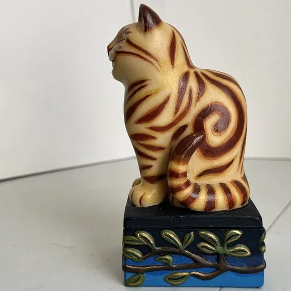 Vintage Cheshire Sphinx Figurine Trinket Box by Tyber Katz 1998 Blue Yellow